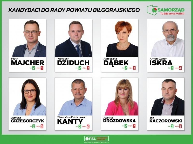 Kandydaci do Rady Powiatu Bigorajskiego z listy nr 2 Polskiego Stronnictwa Ludowego