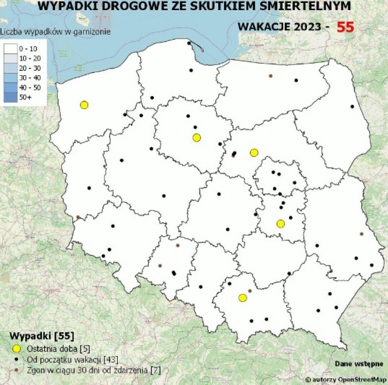 55 miertelnych wypadkw od pocztku wakacji. Kilka w woj. lubelskim