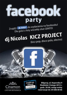 Facebook PARTY w Cinamonie - Dla FANW z listy goci WCIEKY Shot gratis!